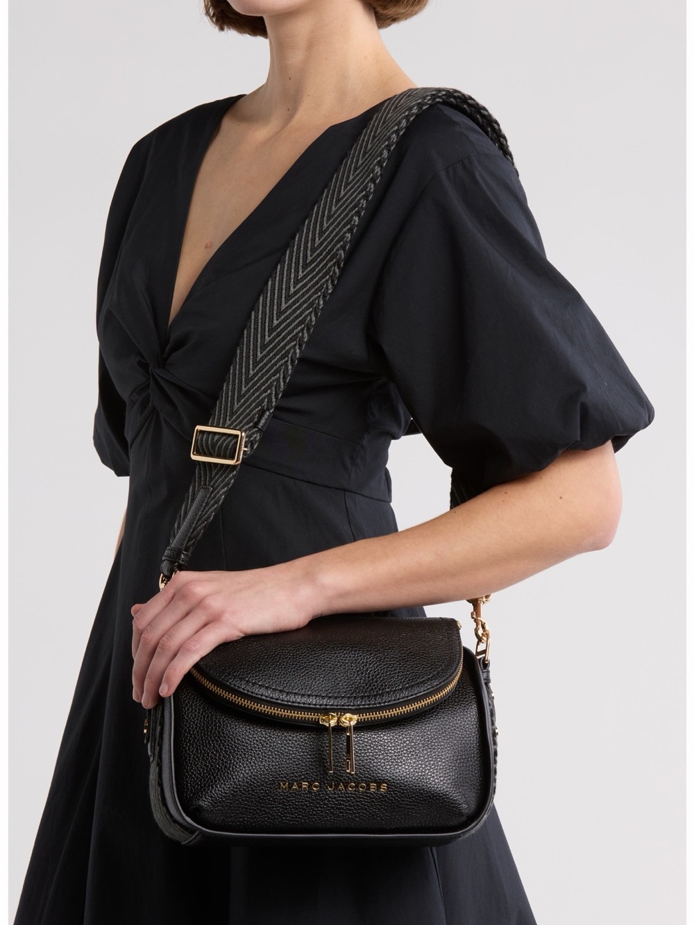Marc Jacobs Black Pebbled Leather Crossbody with Woven Strap